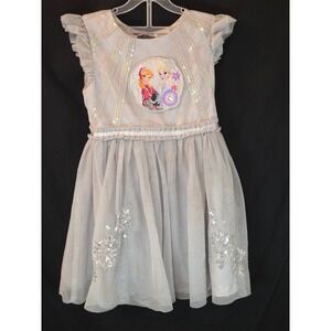 Disney Frozen Anna Elsa‎ Dress Girls Size 5/6 Gray Sequin Tulle Party